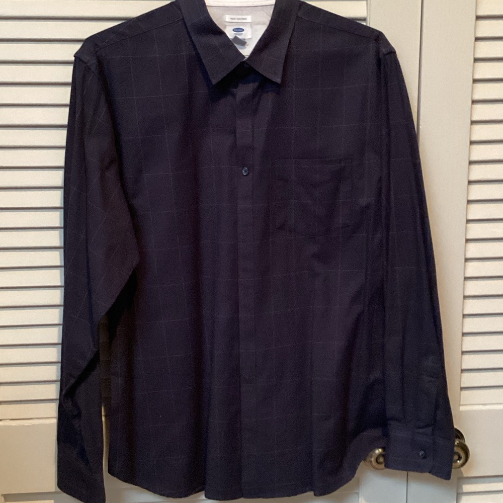 Old Navy Men's Dark Blue Plaid Dress Shirt
